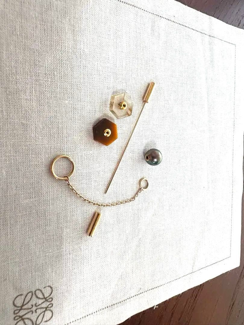 ヒロタカ hirotaka SPEAR ピアスタイガーアイ&タヒチルチルクォーツ