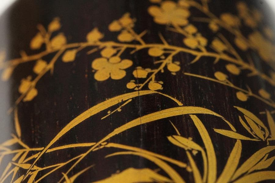 茶道具 紫檀 草花蒔絵 茶入 美品(K-BB517)