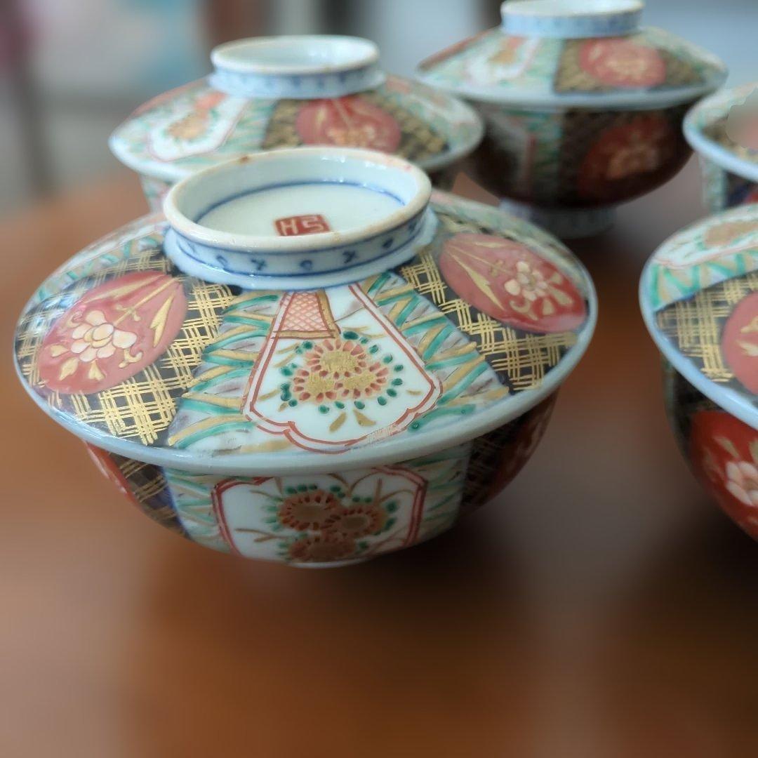 骨董　伊万里　蓋付き　お茶碗　碗　色絵　錦手　アンティーク　5つ〜
