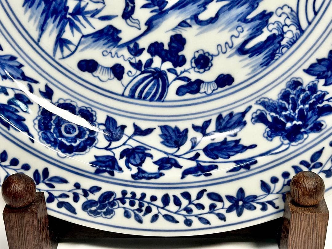 倣元青花麒麟文皿 景徳鎮 謝本貴 名人作品 中国磁器 青華 青花