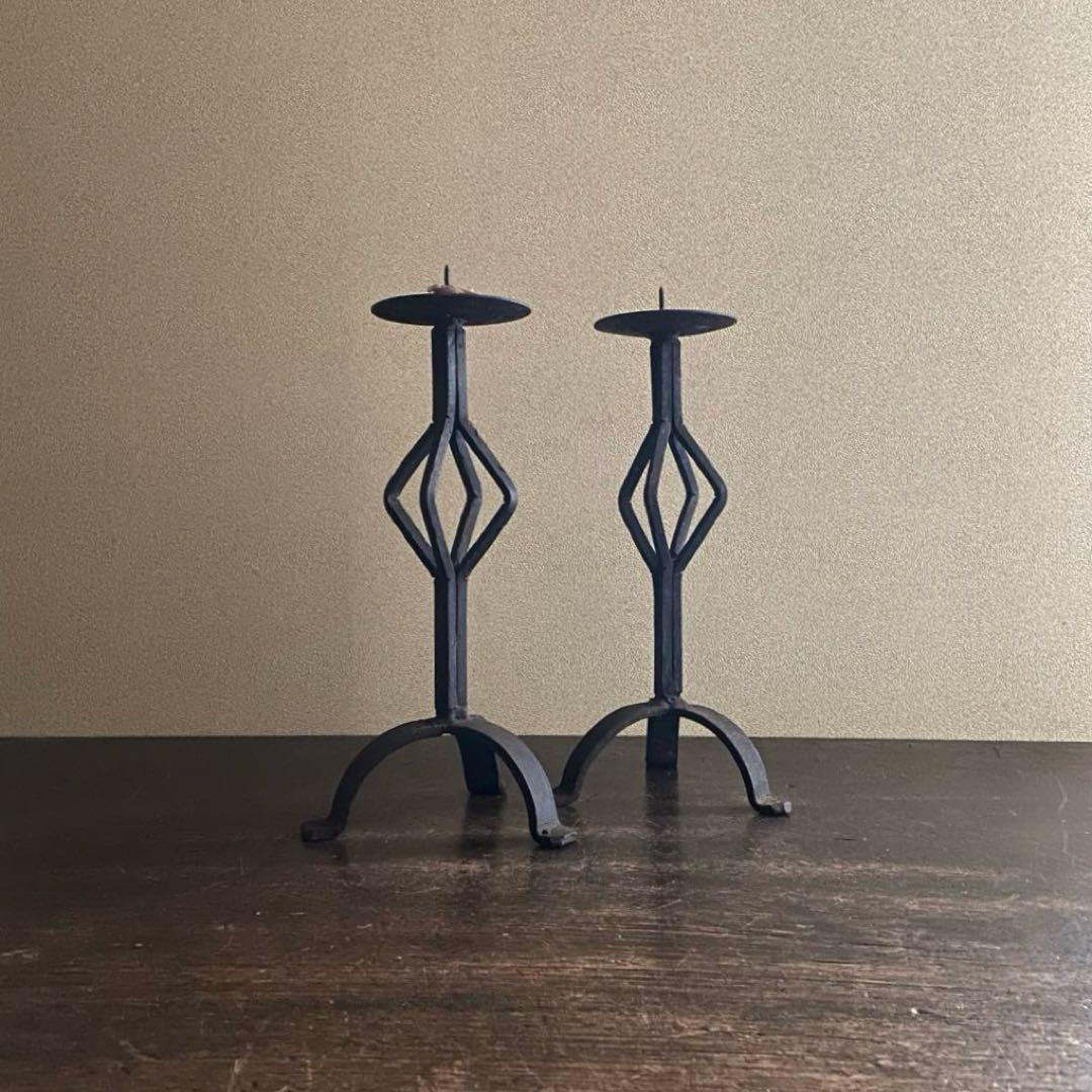 アンティーク　アイアン　蝋燭立て　ロウソク立て　ビンテージ　2本セット