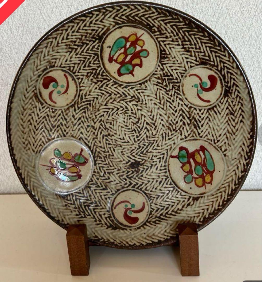 人間国宝島岡達三 【象嵌赤繪草花文皿】 共箱付