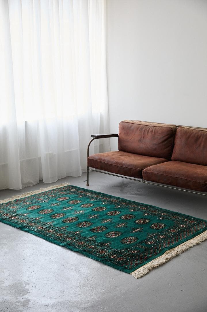 希少　ヴィンテージラグ　ラホール産　トライバルラグ（208×127cm）緑