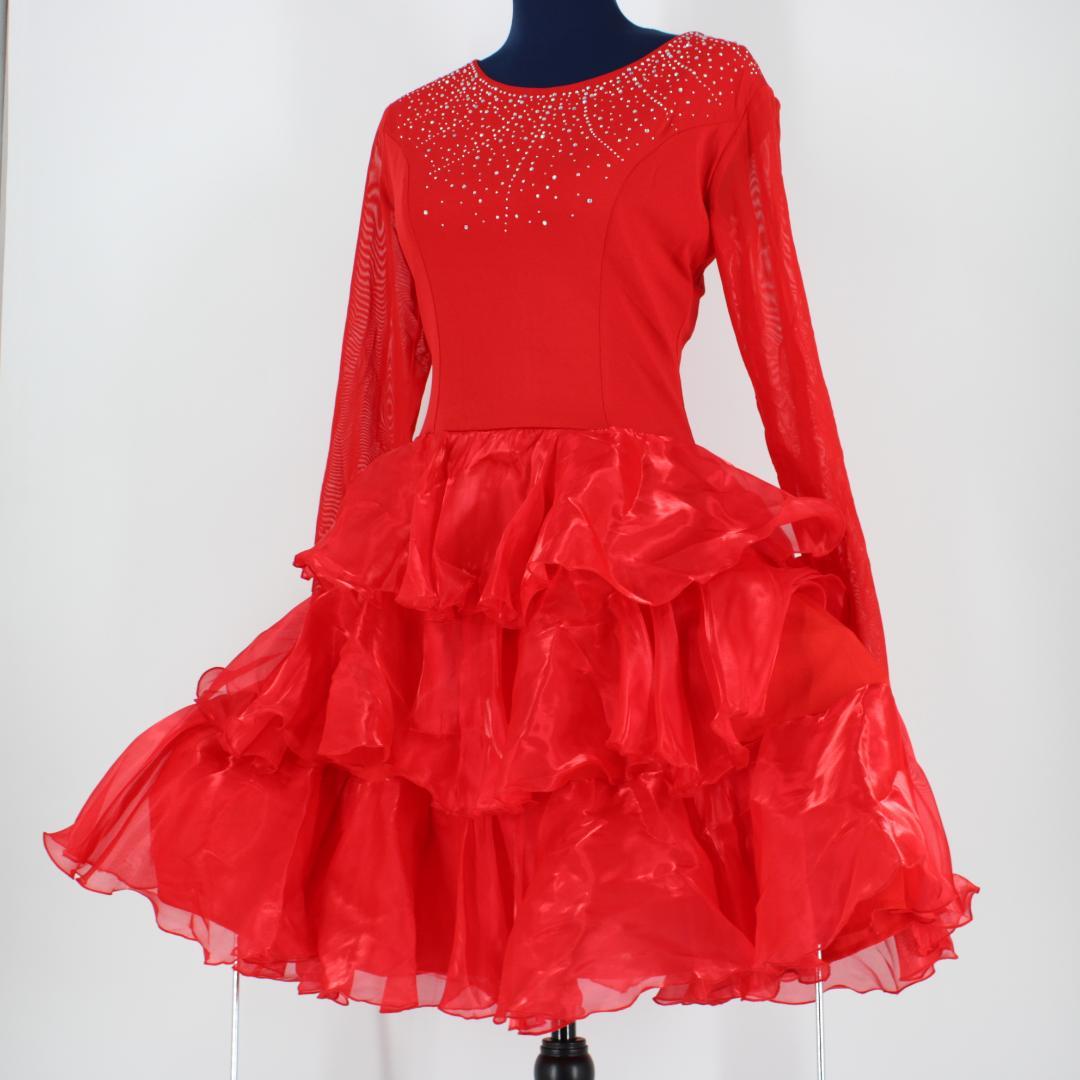 【美品社交ダンス衣装】ワンピース ドレス ラテン 赤 primaboutique