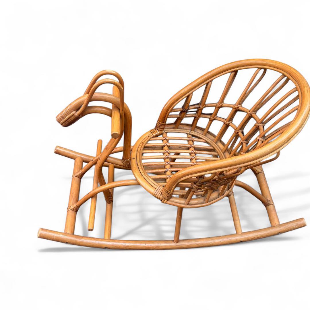 ラタン木馬　馬型　ロッキングチェア 背もたれ
