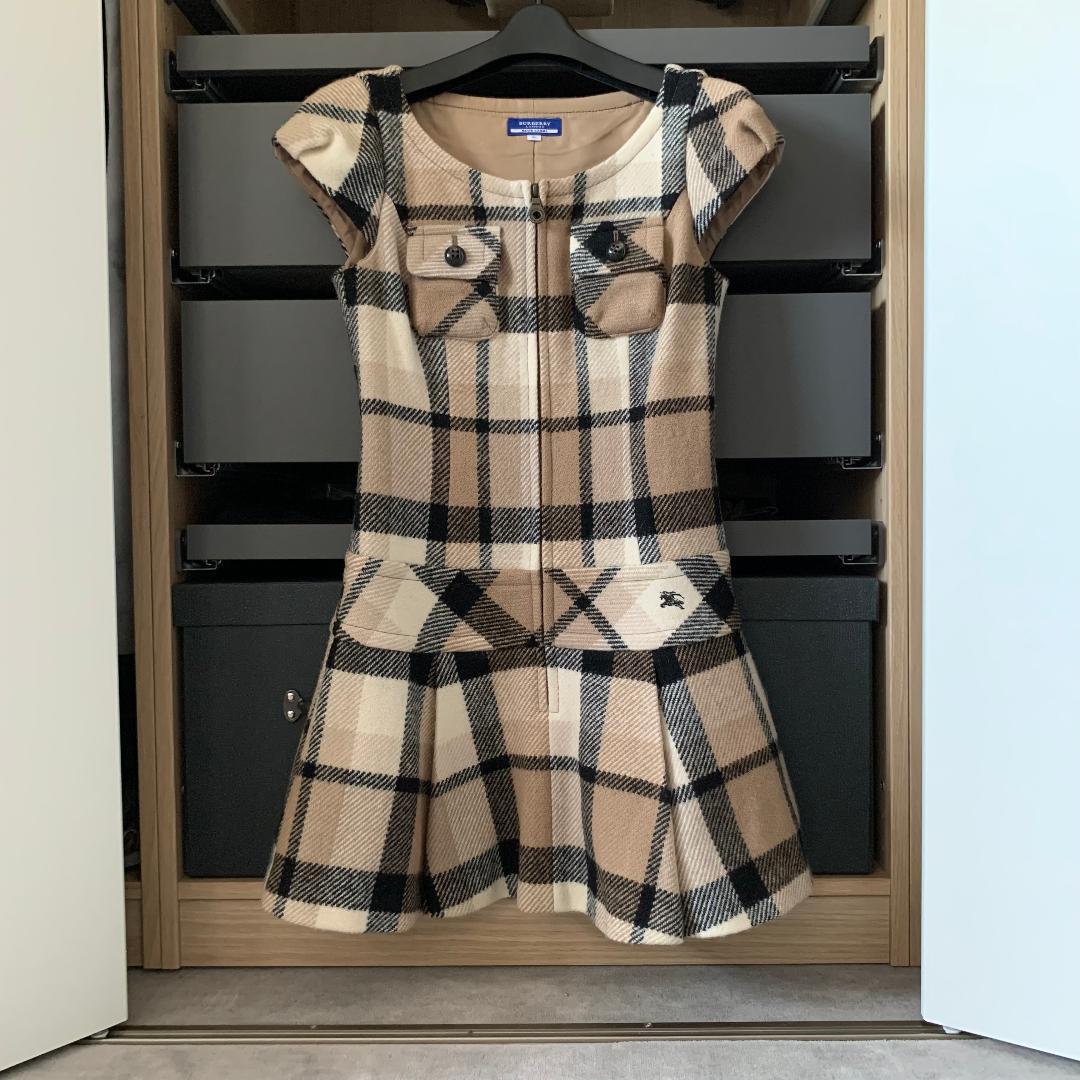 中古　バーバリーブルーレーベル　ワンピース　36サイズ　茶系　ベージュ　チェック
