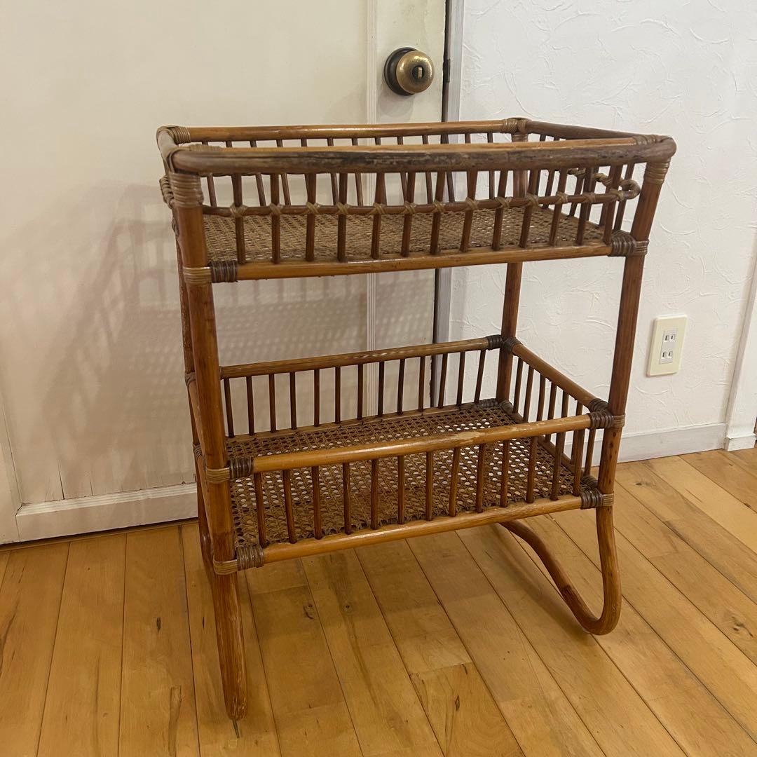 ☆アンティーク☆ ラタン　脱衣かご　ワゴン　マルチ　ラック　バスケット　古道具