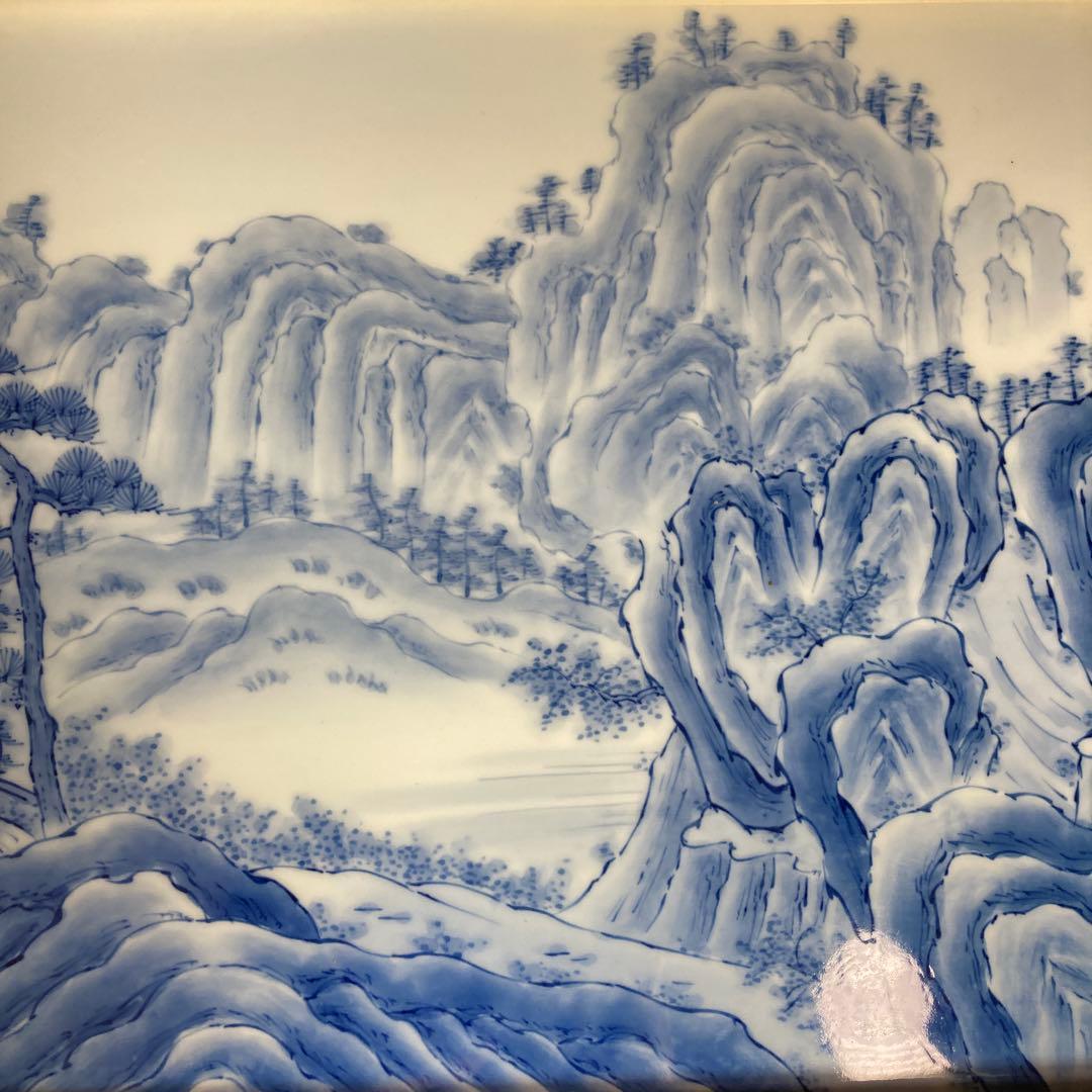 【萬右衛門】古伊万里の伝統　日本の名窯　華山萬右衛門作　染付山水画　大陶額