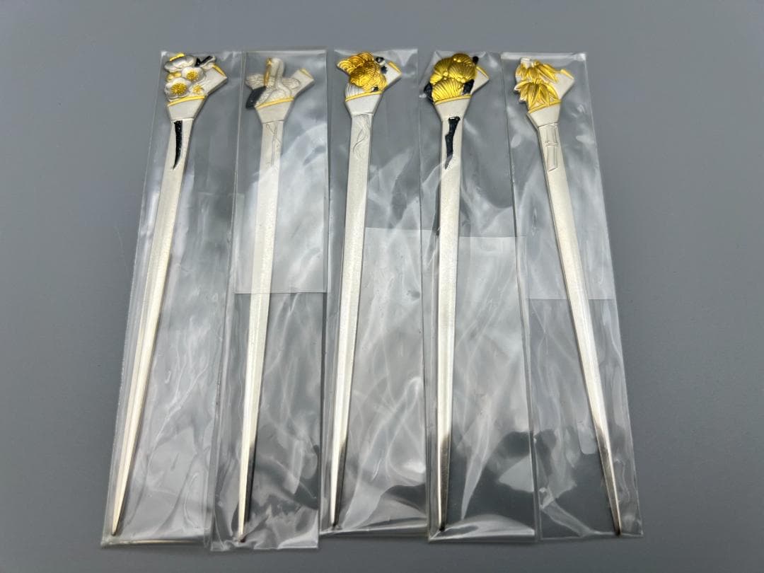 SILVER925　刻印　銀製　菓子楊枝　5本セット　鶴と亀　梅と竹　重量29g