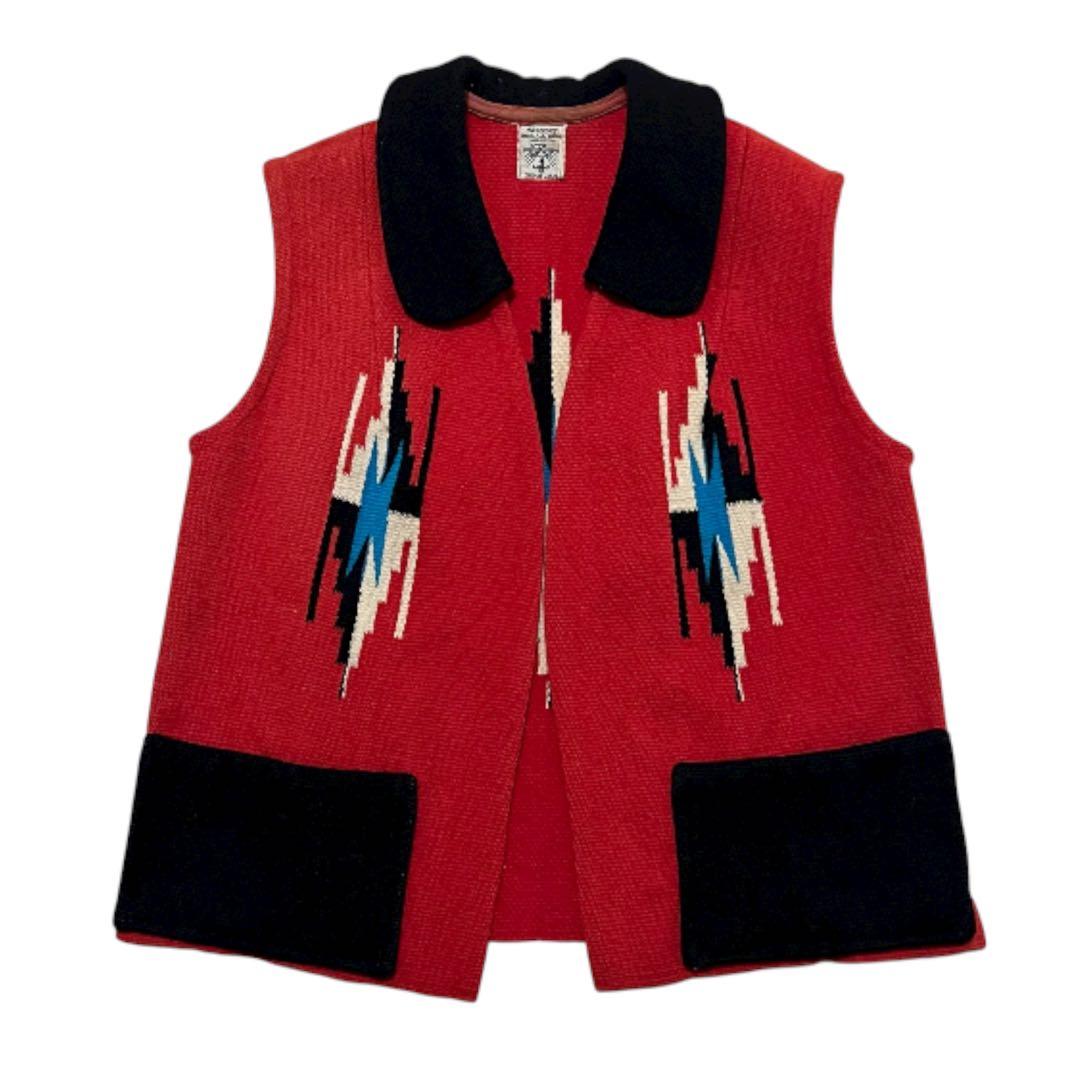 ORTEGA'S オルテガ ウールベスト 襟付き チマヨ 黒 赤