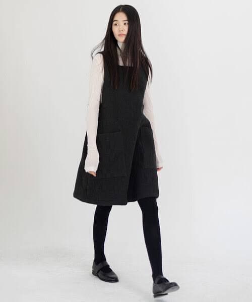 ユノイア　キルトサイドボタンワンピース