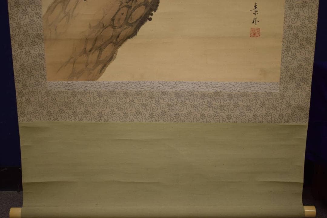 真作/安田素風/松上双鶴図/布袋屋掛軸HI-800