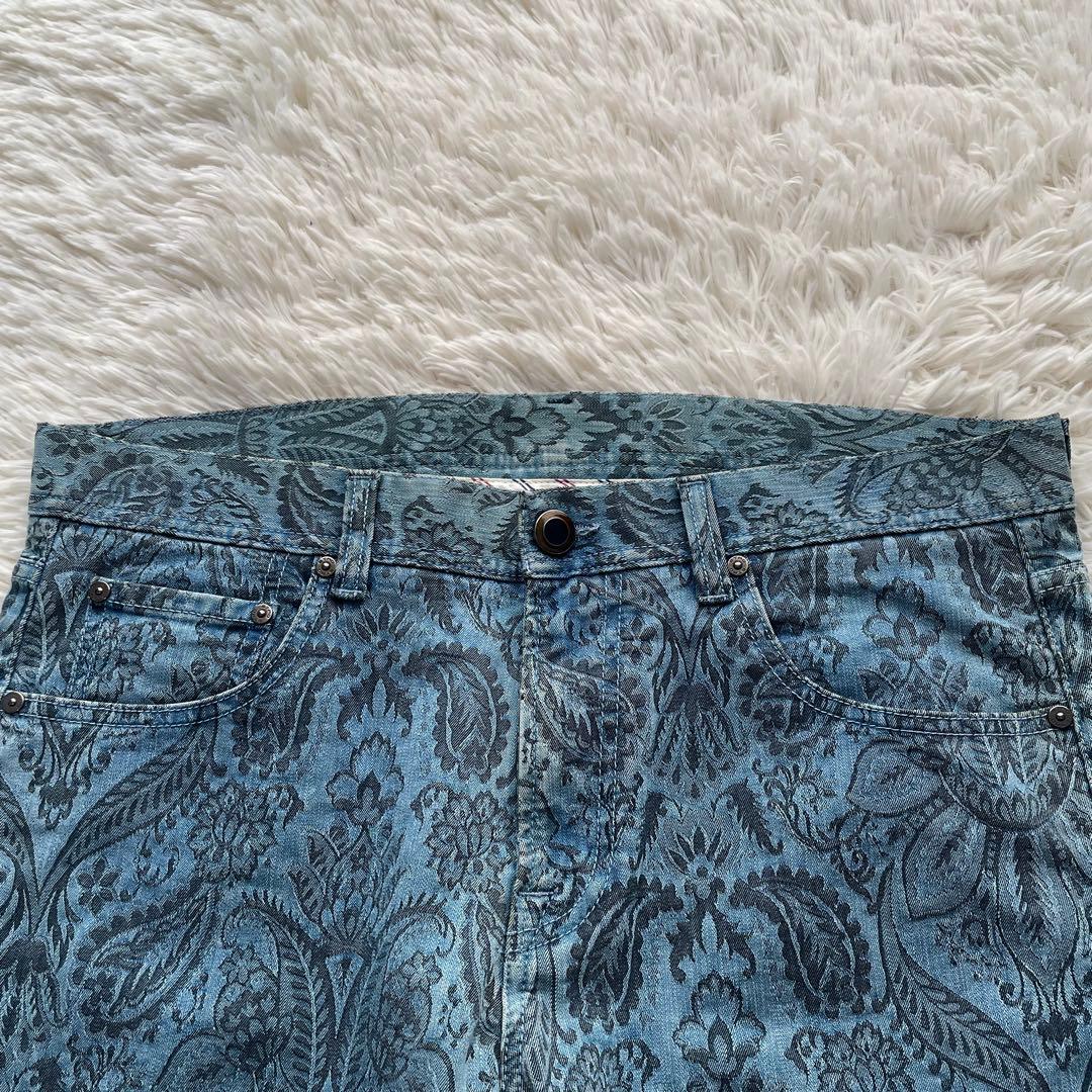 美品✨エトロ　デニムパンツ　ペイズリー柄　ペガサス　洗える　青　XL