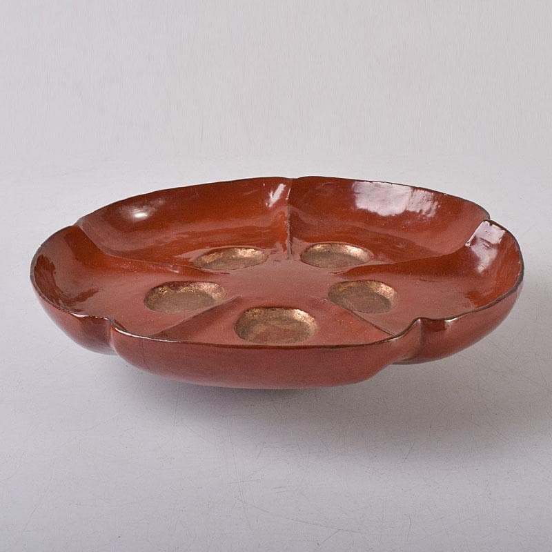 時代根来　朱塗　梅の花盆　書付時代箱　V　R8648