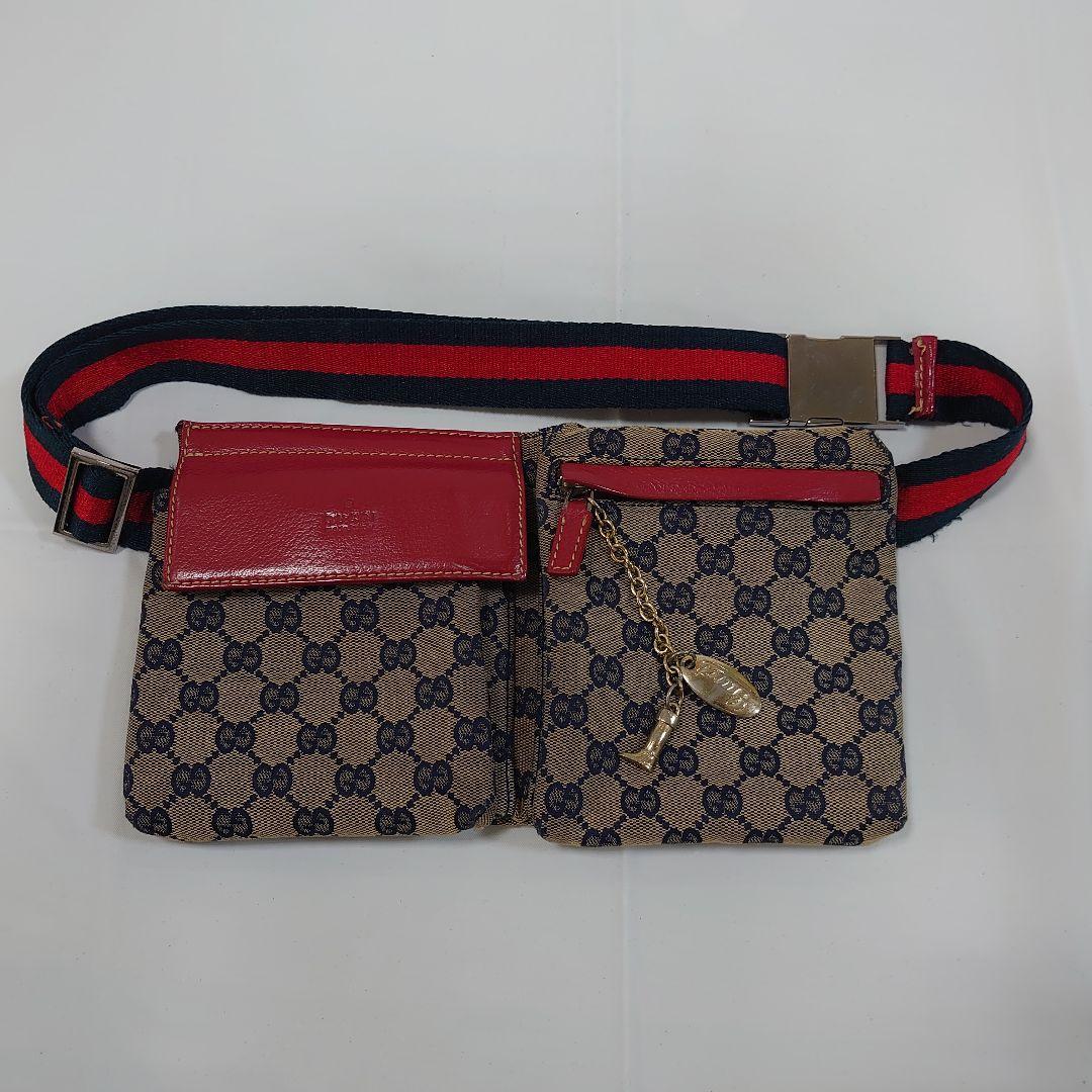 GUCCI グッチ ウエストポーチ ボディバッグ GGキャンバス レッド ブルー