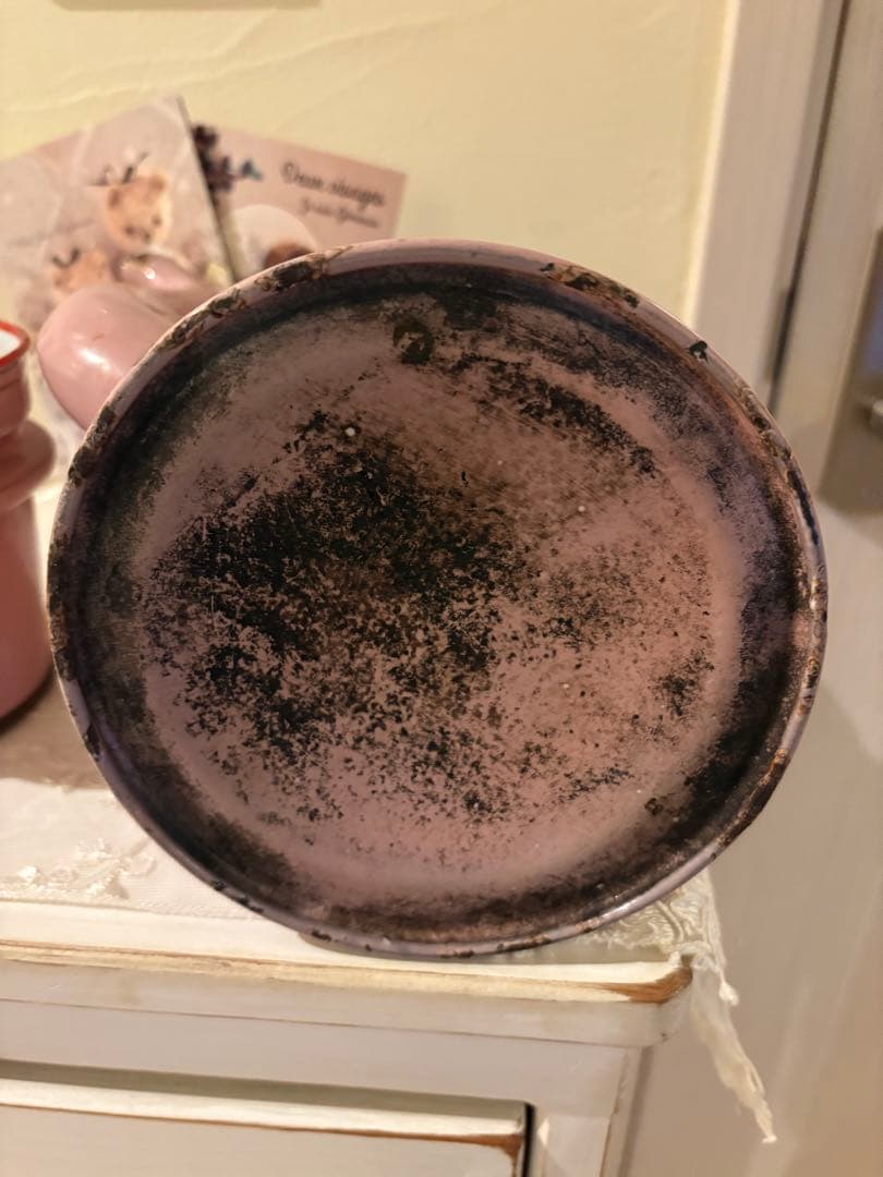 アンティークホーロー♡AUBECQ社ピンクバラ柄ホーローカフェティエール　希少❣️