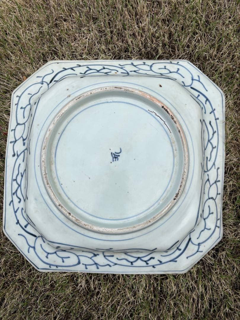 江戸後期〜明治期 染付 八角大皿 山水図 古伊万里様式 幅31.5cm