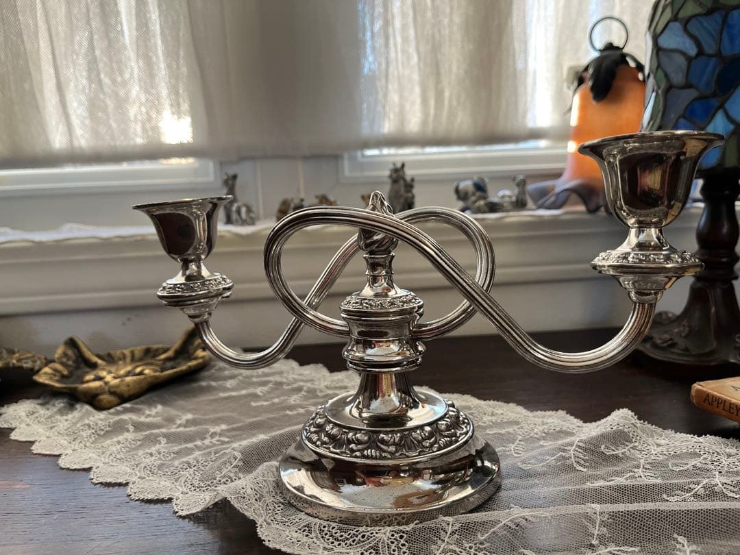 UK イギリス シルバープレート 燭台 キャンデラブラ 優雅 二灯