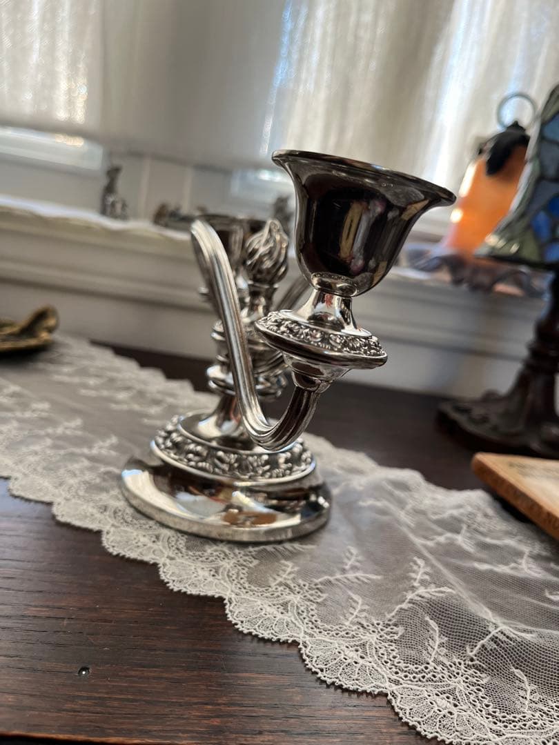 UK イギリス シルバープレート 燭台 キャンデラブラ 優雅 二灯