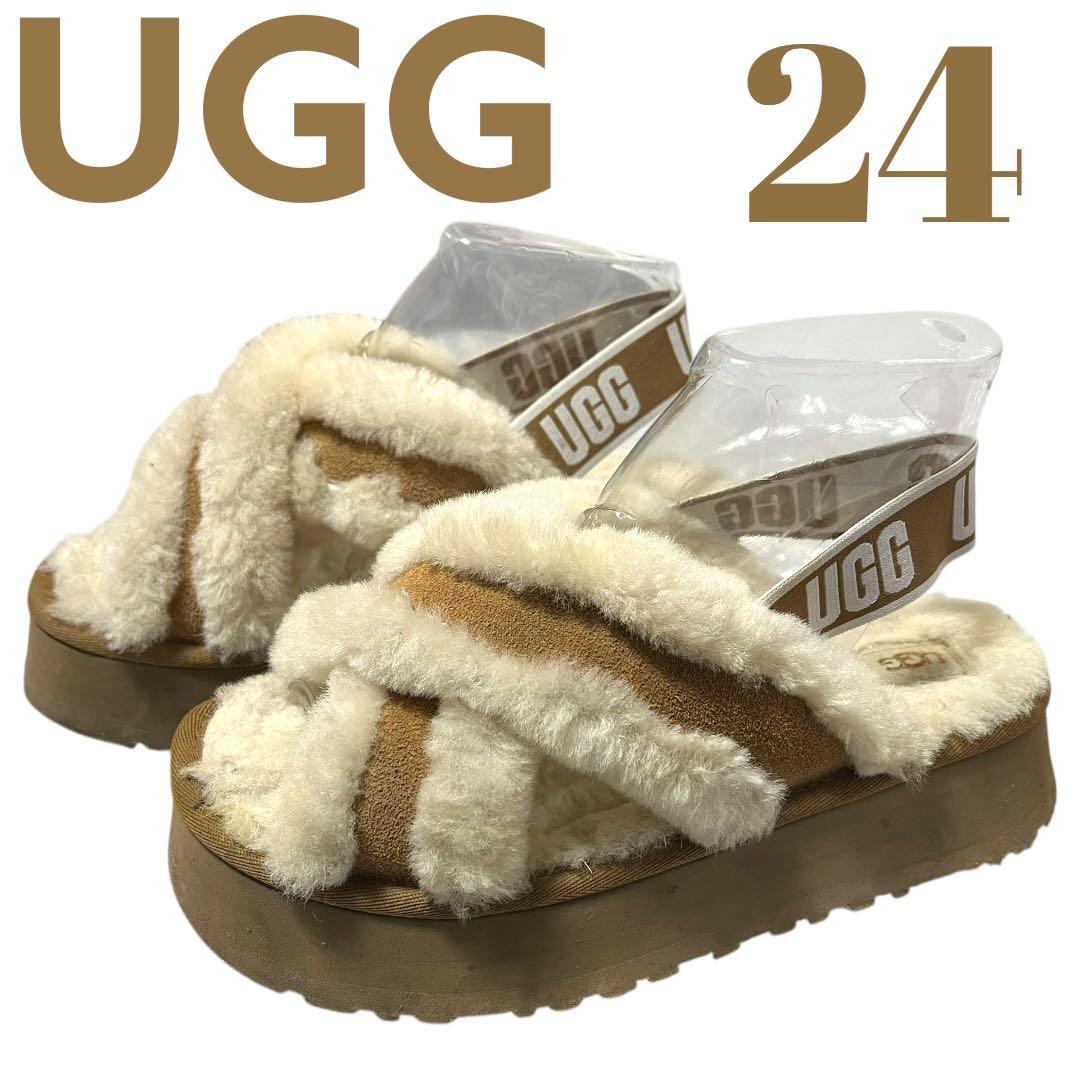 アグ　UGG ディスコクロススライドサンダル 24cm ベージュ ホワイト