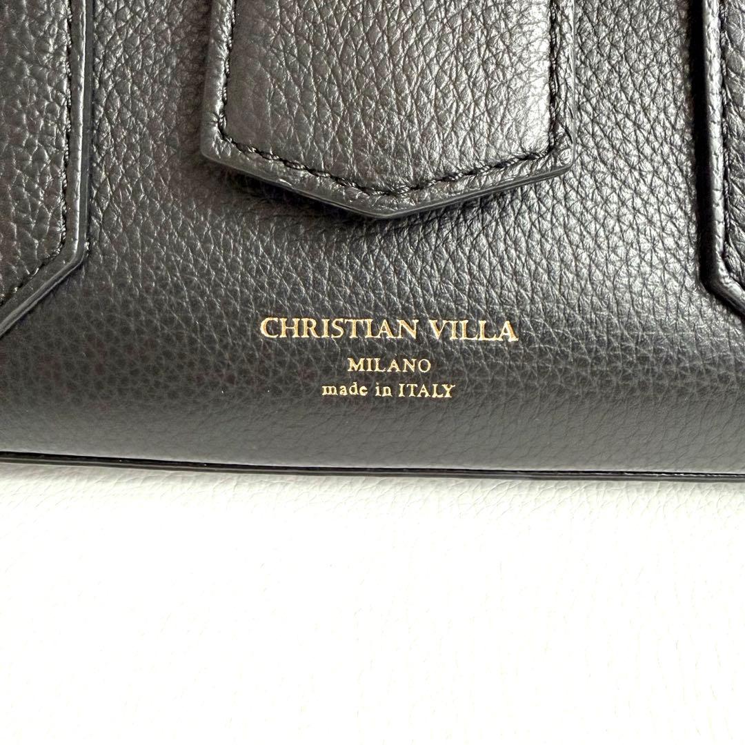 美品 CHRISTIAN VILLA 2WAYレザーワイドハンドバッグ