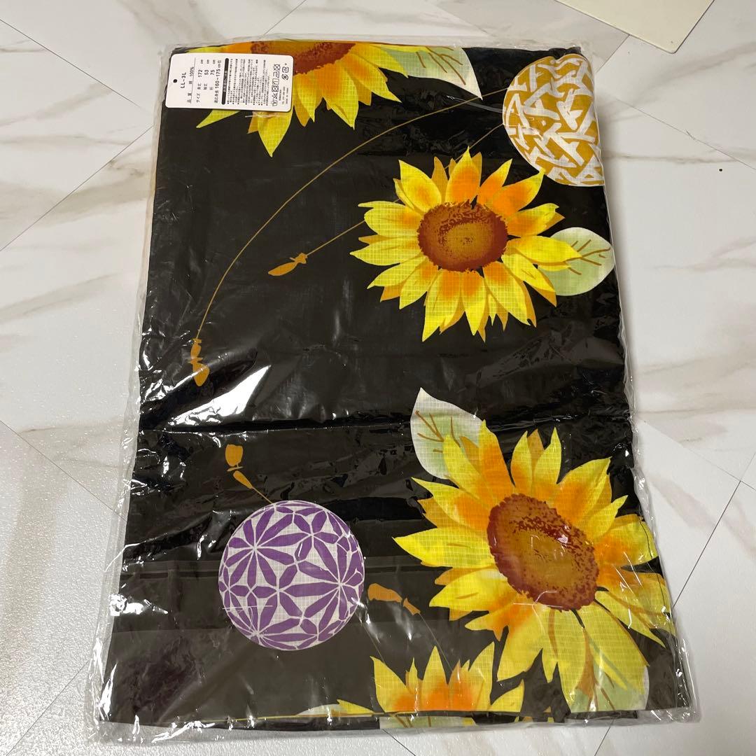 ✨新品✨大きいサイズ レディース 鞠ひまわり柄浴衣＆結び帯2点セット ぽっちゃり