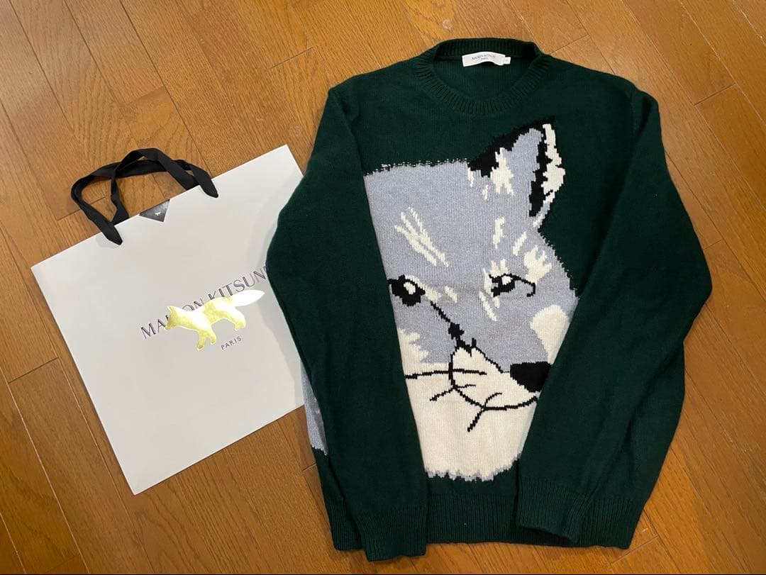 メゾンキツネ　ダークグリーン　Lサイズ　ニットセーター