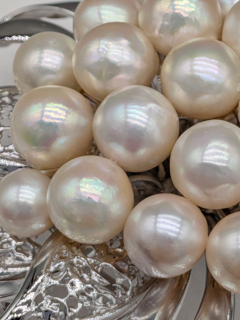 あこや真珠 ブローチ 大粒20珠 9.7×6.5cm 花デザイン　帯留め兼用