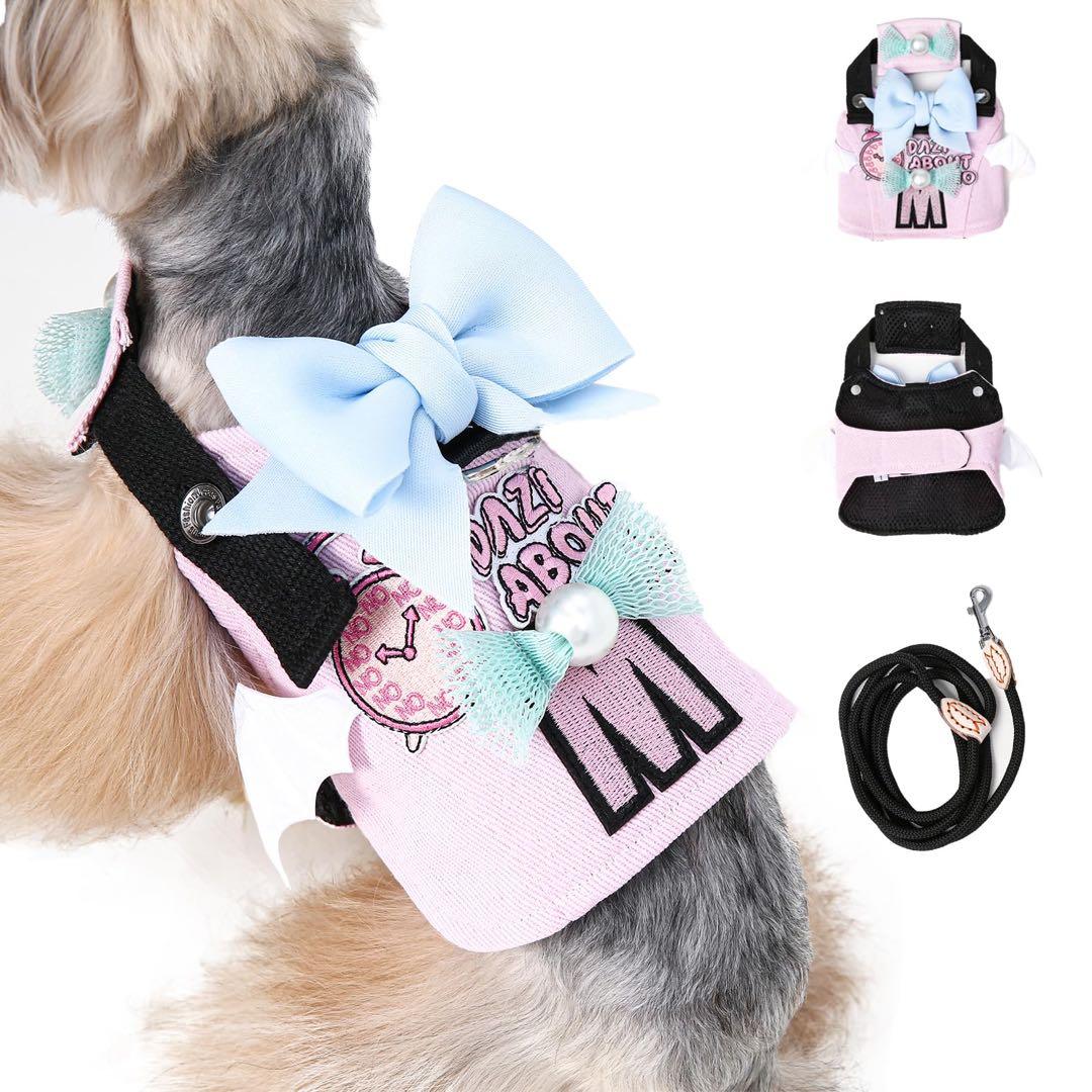 〆DAZI 犬用ハーネス、調整可能なベルクロデニム犬用ハーネス（小型犬用）