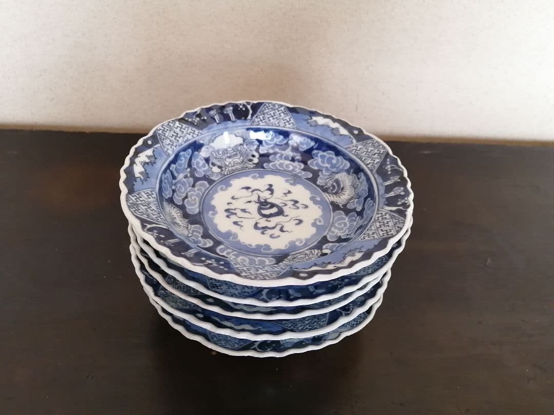 古伊万里　染付 皿 5客セット　江戸時代