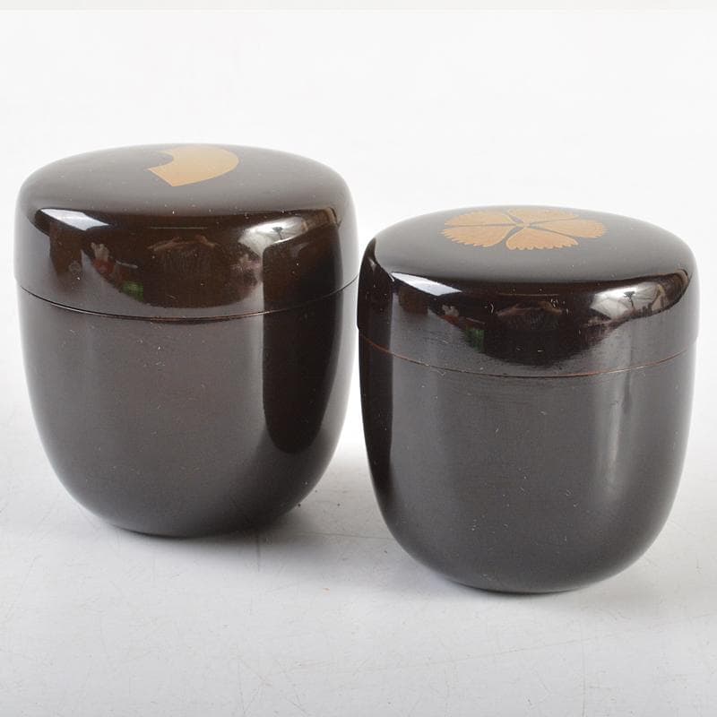 茶道具　黒漆　金蒔絵　扇文　撫子文　棗　一双　時代箱付　C　R6051