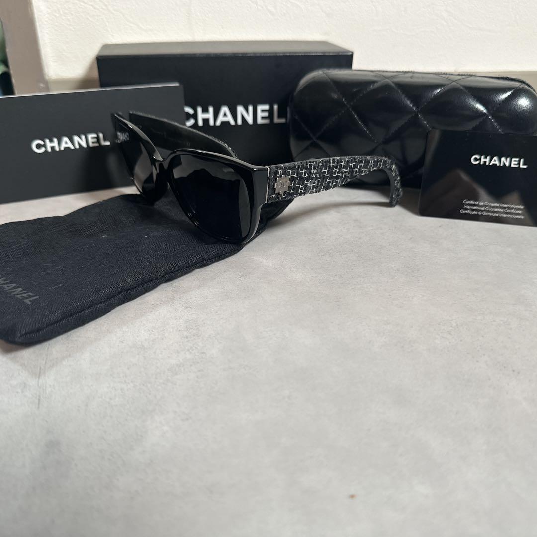 CHANEL シャネル ツイード サングラス ココマーク ロゴ金具 ケース付き