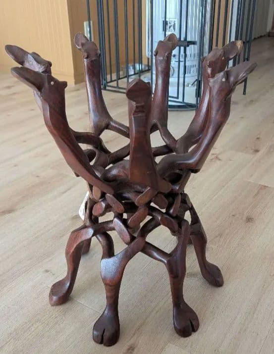 即発送★アンティーク木彫 一本彫り 駱駝型 折り畳み式 花台ラクダ置物 古道具