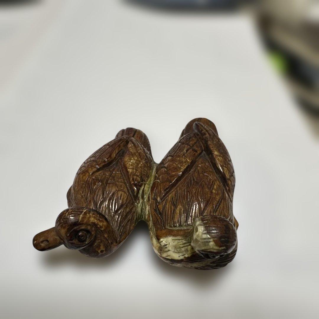 根付　骨董　銘有り 美術品 コレクション　二羽の鳥の彫刻