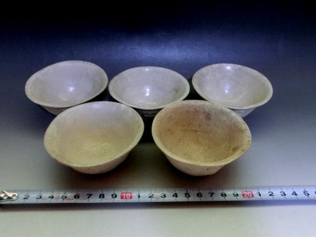 煎茶碗■素焼き 詩仙登 5客 白泥 湯呑み ぐい呑み お茶道具 時代物 骨董品■