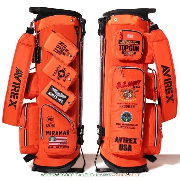 新品 AVIREX アヴィレックスゴルフ スタンド キャディバッグ オレンジ