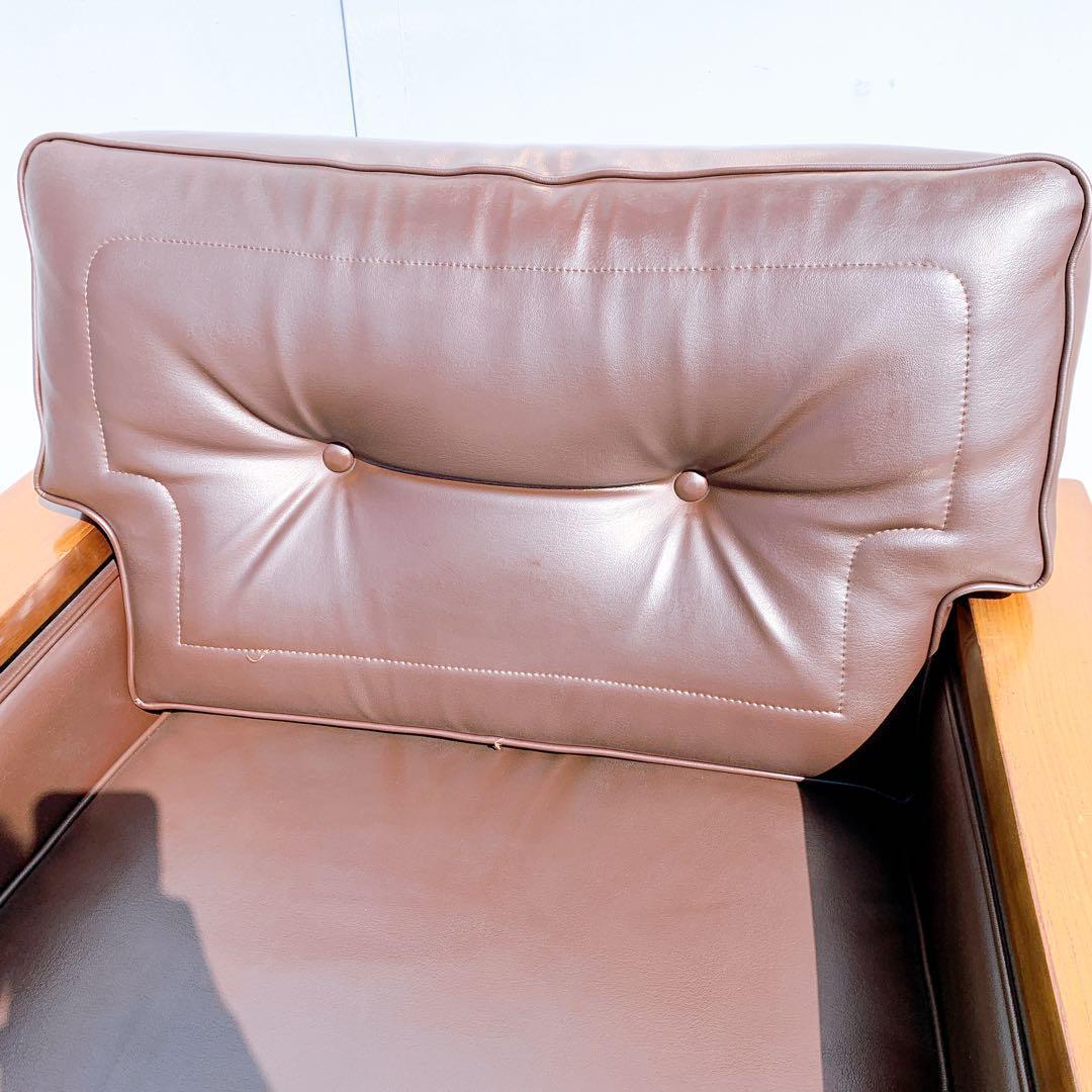 【送料無料】Karimoku カリモク レザー 1人掛けソファ 昭和レトロ 茶②