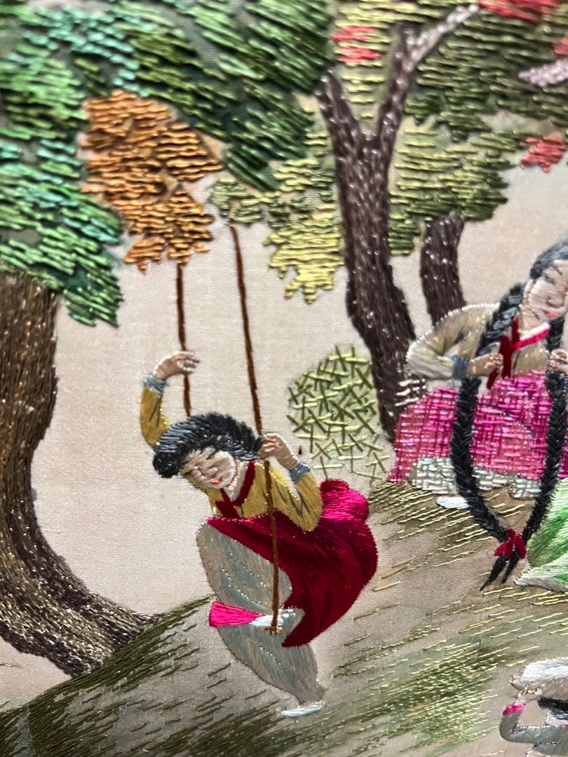 韓国　刺繍　パーテーション　六折　屏風