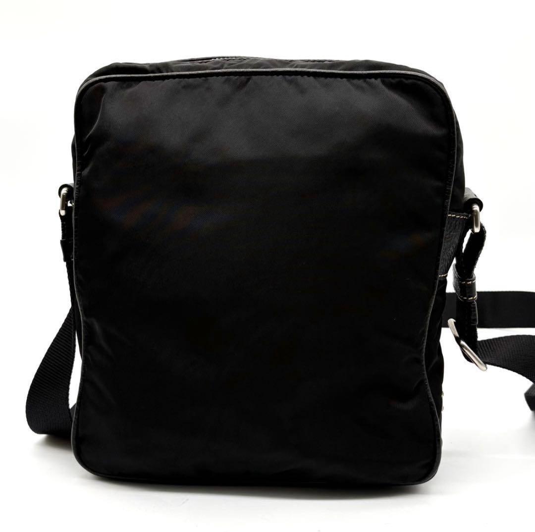 【美品】希少 プラダ ショルダーバッグ ナイロン レザー 三角ロゴ 斜め掛け 黒