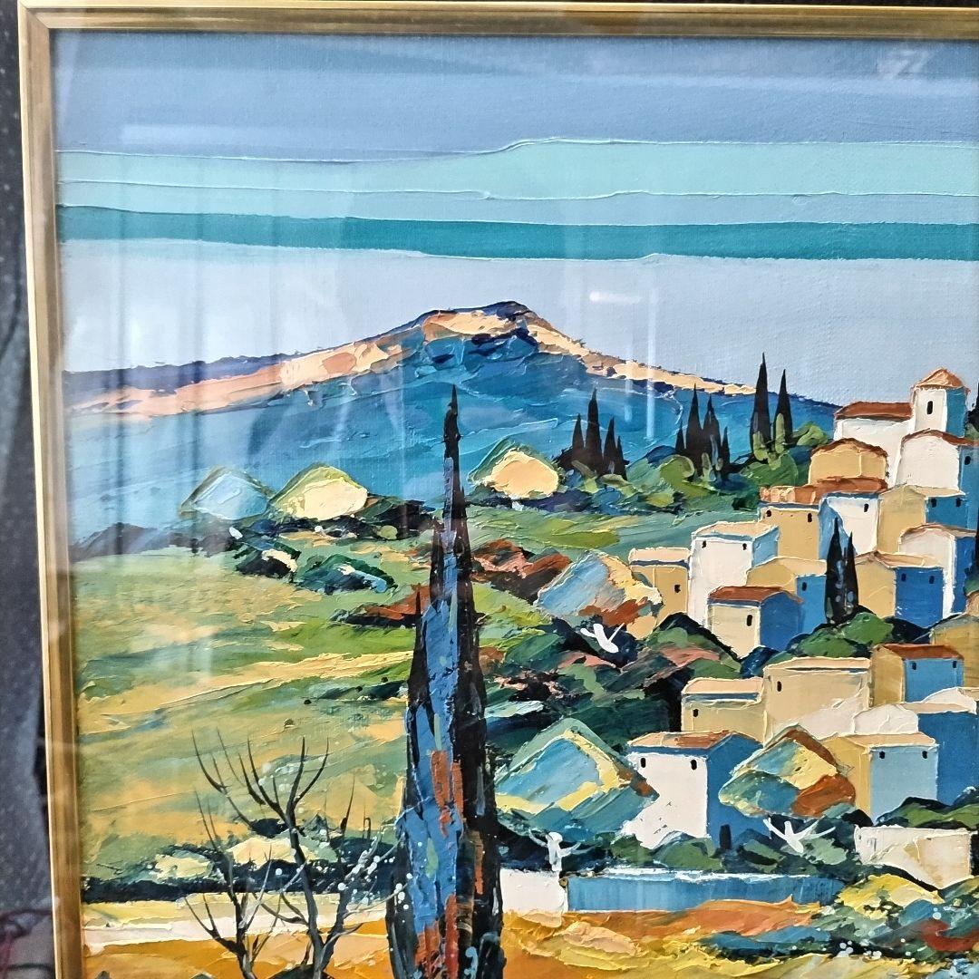 ベルナール・ケルフィリー KERFILY「丘の村」油彩 風景画 額装 フランス