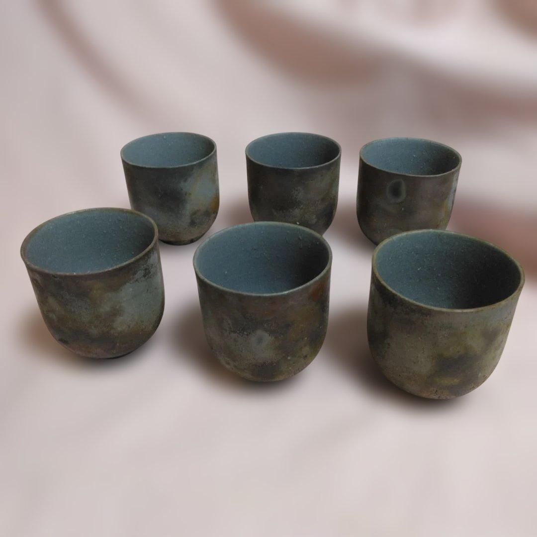 備前焼　明石政幸作　湯呑揃