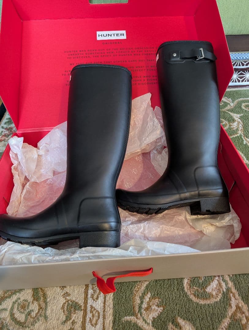 HUNTER ブラックラバー長靴 バックル付き