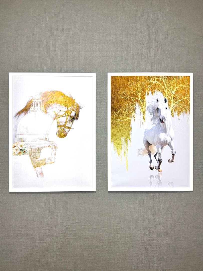 No.240フレーム付きキャンバスアート　オシャレ絵画　馬の絵画　白馬