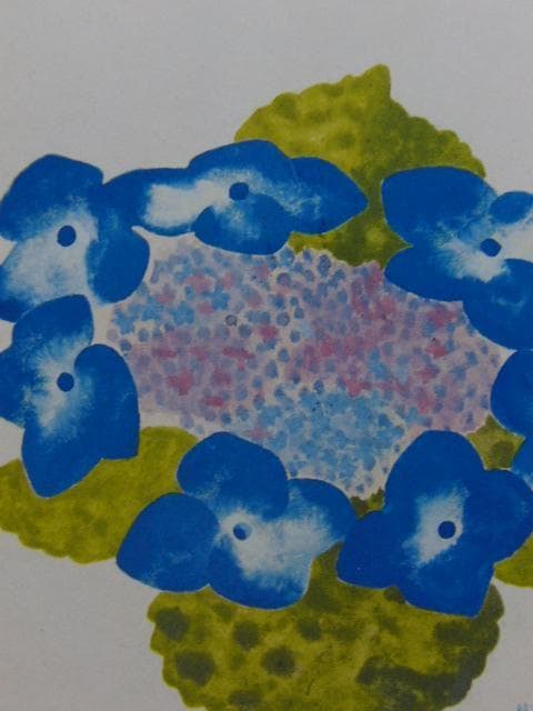 吉岡堅二、【あじさい】、希少な画集より、状態良好、新品高級額装付