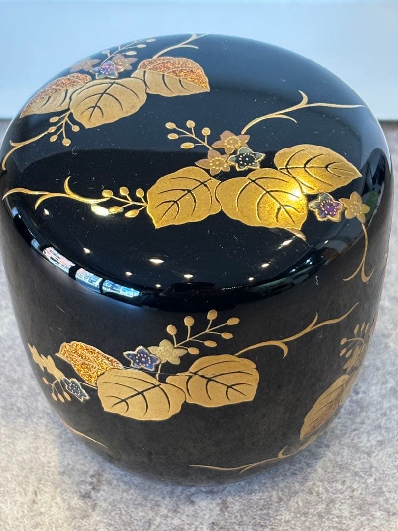 茶道具 桐蒔絵 黒大棗 内梨地 蒔絵師 渡辺松悦 棗 共箱
