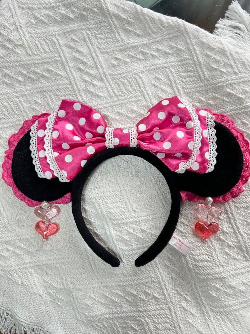 ミニー カチューシャ ピンク イヤリング 水玉 レース リボン ディズニー