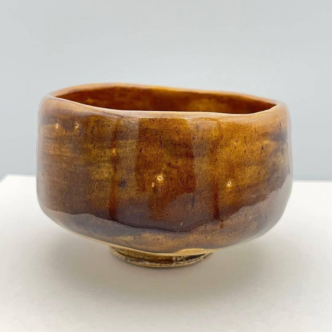 大樋焼 年郎 茶碗 茶道具 半筒茶碗 飴色 飴釉 抹茶 抹茶椀 10.5×高7
