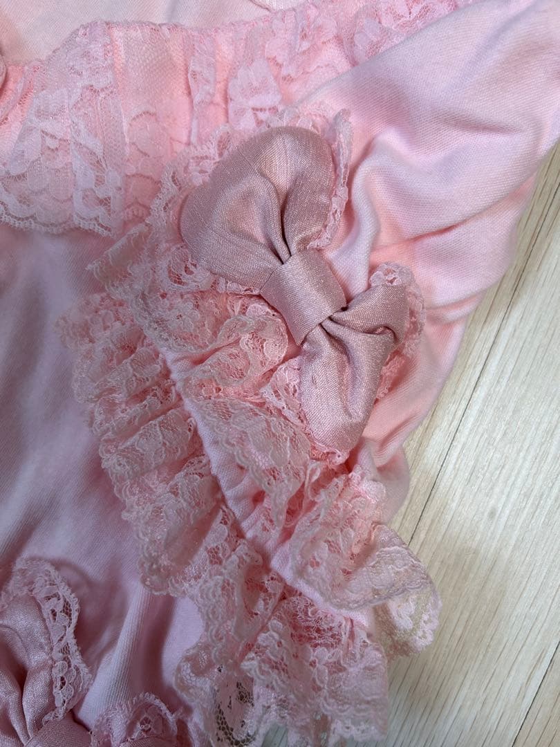 新品 La Pafait ピンク フリル リボン 半袖カーディガン