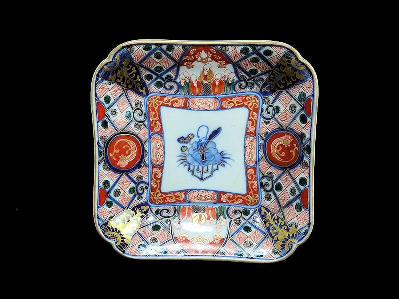 大聖寺伊万里　金襴手　団龍紋に仙人の図　四方皿　５枚　E076AS-BSx