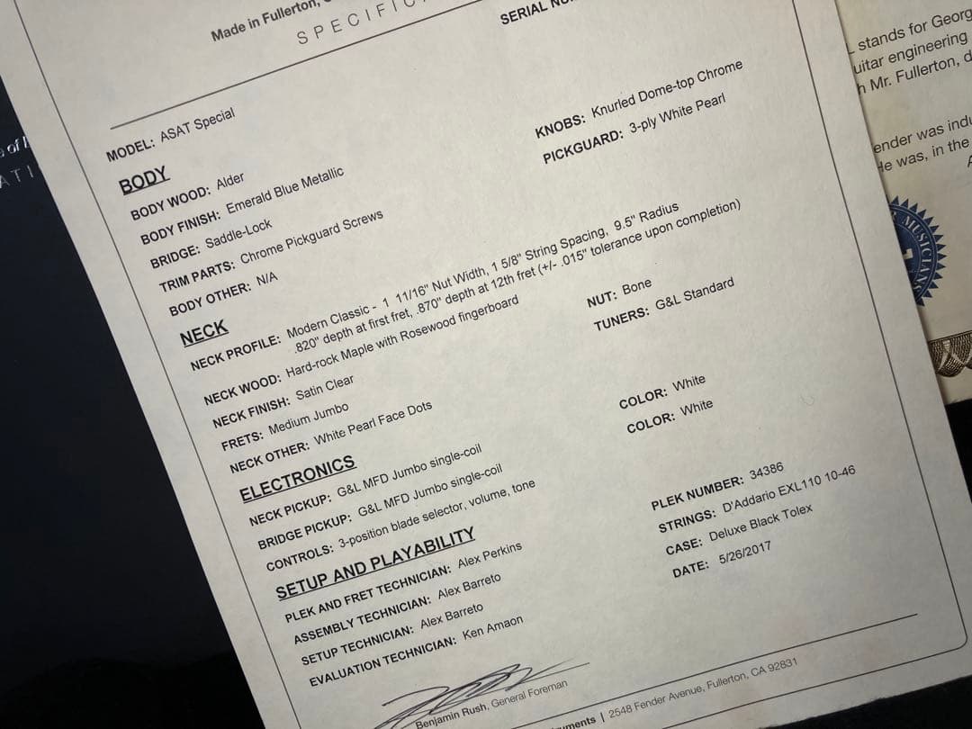 G&L ASAT Special - USA 正規認定書付